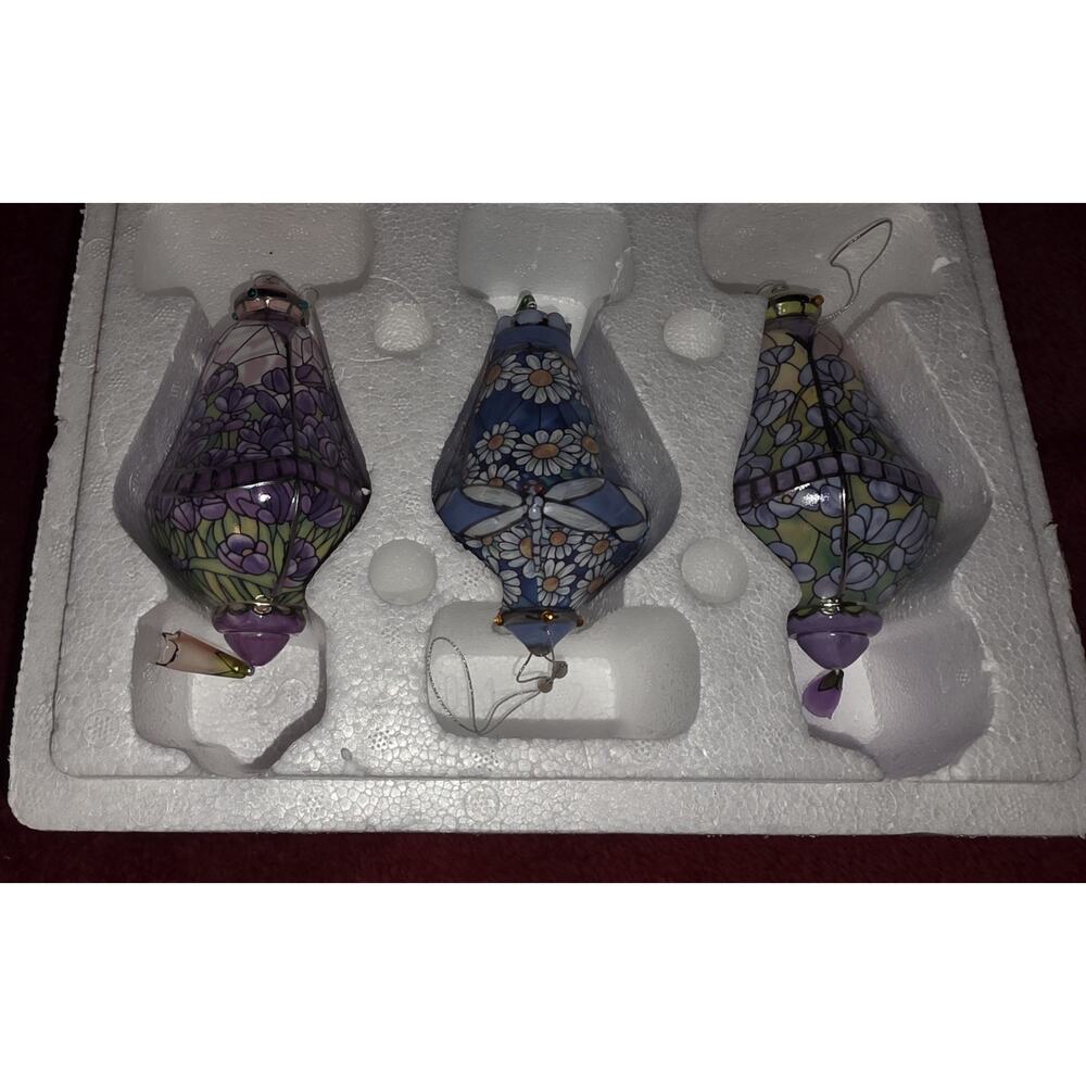 Bradford Editions Era of Louis Tiffany Set 7 Daisy Crocus Delphinium Ornaments